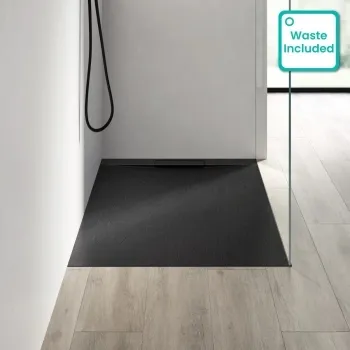 Tokyo Rectangular Matt Black Slate Texture Stone Shower Tray 1200x700mm