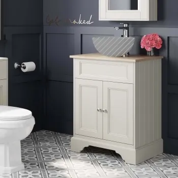 Lucia Chalk White Cabinet with Oak Effect Top 640mm - Excludes Counter Top Basin