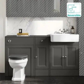 Monaco Graphite Grey Combination Vanity Basin and Hudson Toilet with Wooden Seat 1500mm
