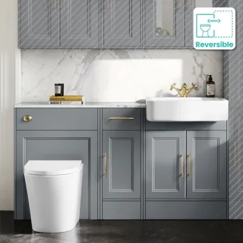 Monaco Dove Grey Combination Vanity Basin with Marble Top and Boston Toilet 1500mm - Brass Knurled Handles