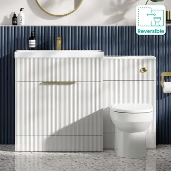 Havana Fluted Coastal White Combination Vanity Basin and Miami Toilet 1300mm - Brushed Brass Accents