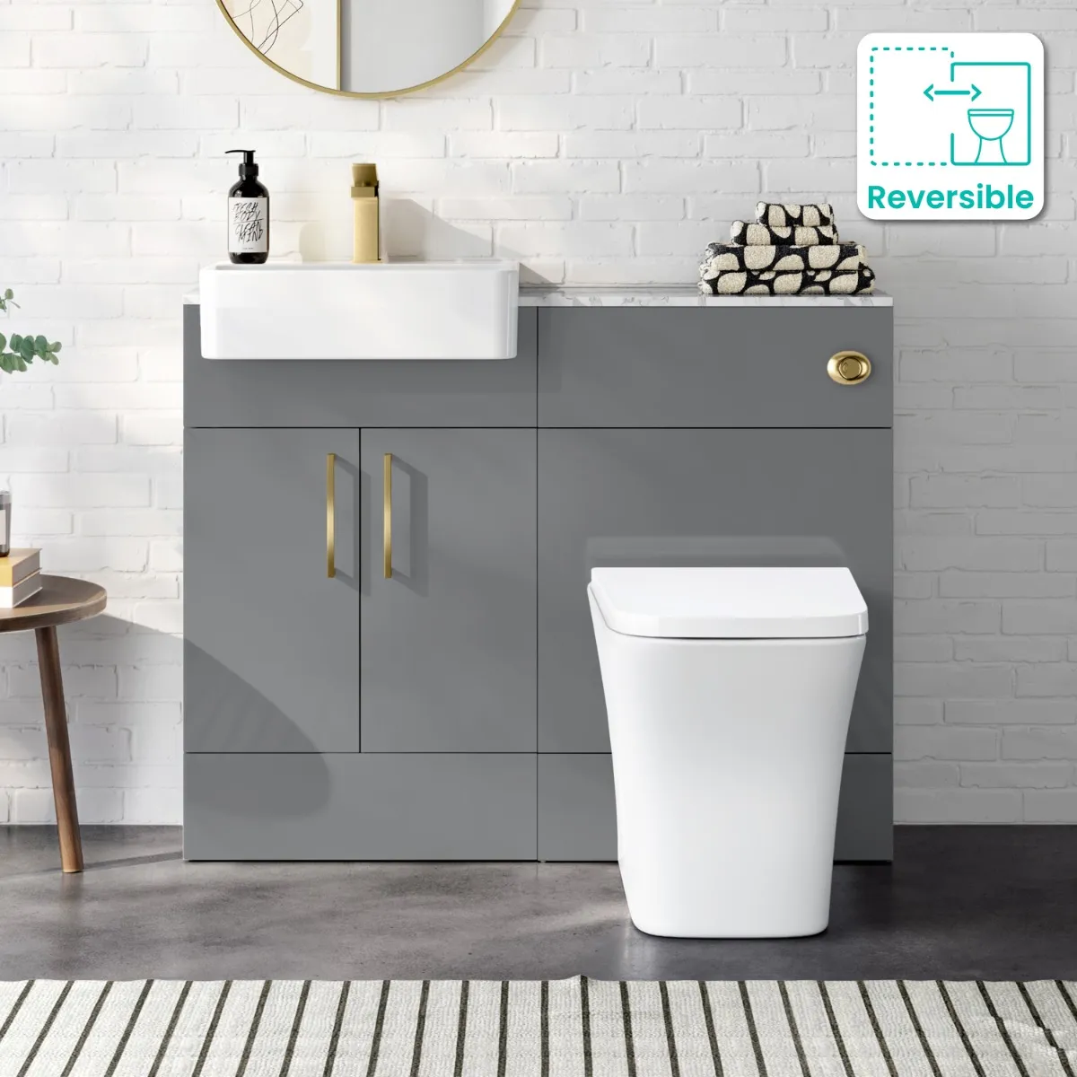 Harper Stone Grey Combination Vanity Basin with Marble Top & Houston Toilet 1000mm -Brushed Brass Accents