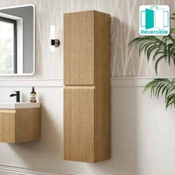 Malta Fluted Country Oak Wall Hung Tall Cabinet 1400x350mm