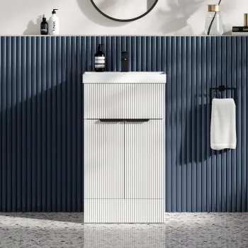 Havana Fluted Coastal White Basin Vanity 500mm - Black Accents