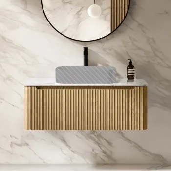 Sorrento Fluted Country Oak Wall Hung Drawer Vanity with Marble Top 1000mm - Excludes Counter Top Basin