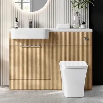 Sicily Fluted Country Oak Combination Vanity Basin and Houston Toilet 1200mm - Chrome Handles - Left Handed