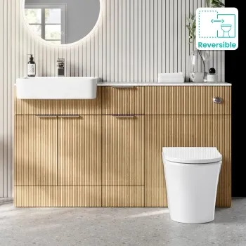 Sicily Fluted Country Oak Combination Vanity Basin with Marble Top & Tucson Toilet 1500mm - Chrome Handles