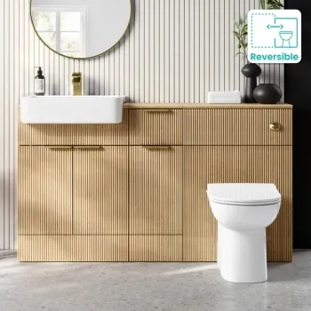 Sicily Fluted Country Oak Combination Vanity Basin and Aruba Toilet 1500mm - Brushed Brass Accents