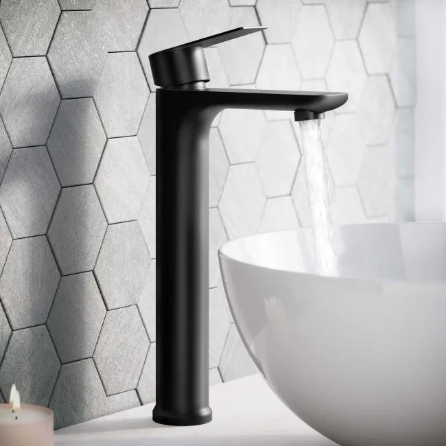 Glen Matt Black High Rise Basin Mixer Tap