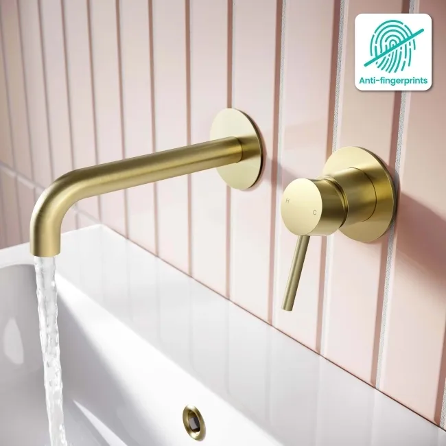 Selma Brushed Brass Wall Mounted Basin Mixer Tap