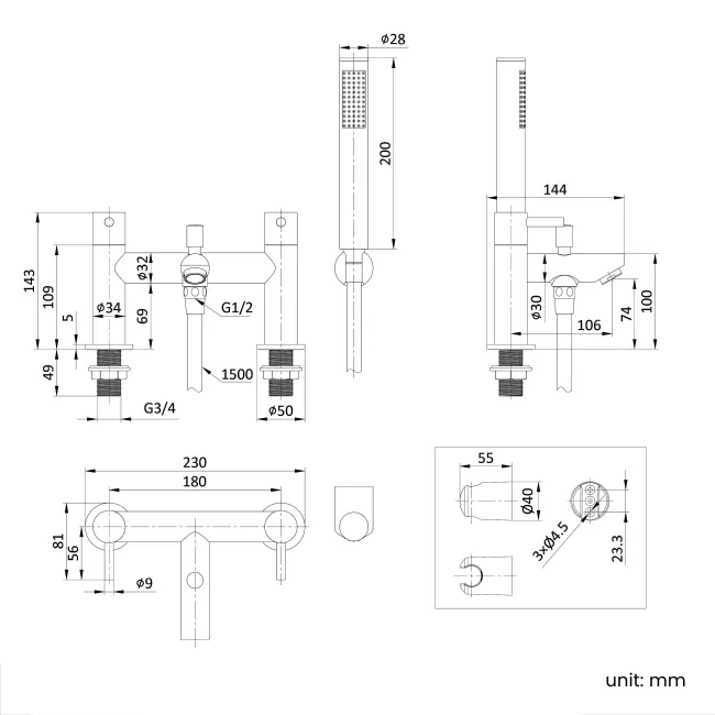 Wye Matt Black Bath Filler & Handheld Shower