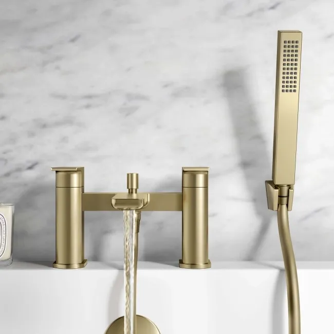 Ribble Brushed Brass Bath Filler & Handheld Shower