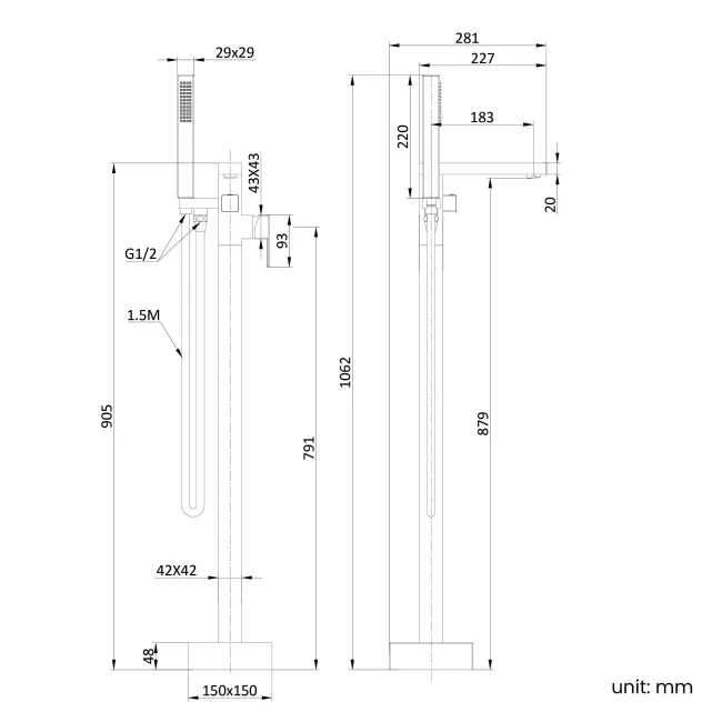 Tamar Matt Black Freestanding Bath Shower Mixer Tap
