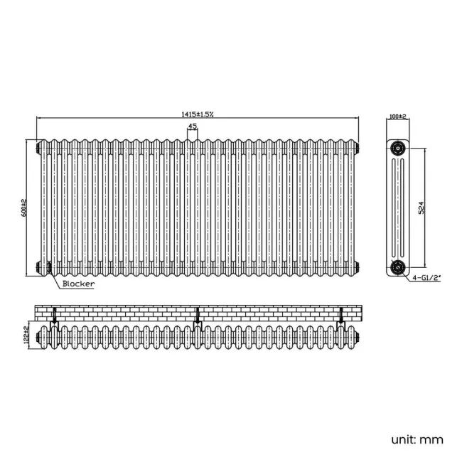 Triple Column Radiator Depth Antique Triple Column Horizontal Radiator | 600x1415mm