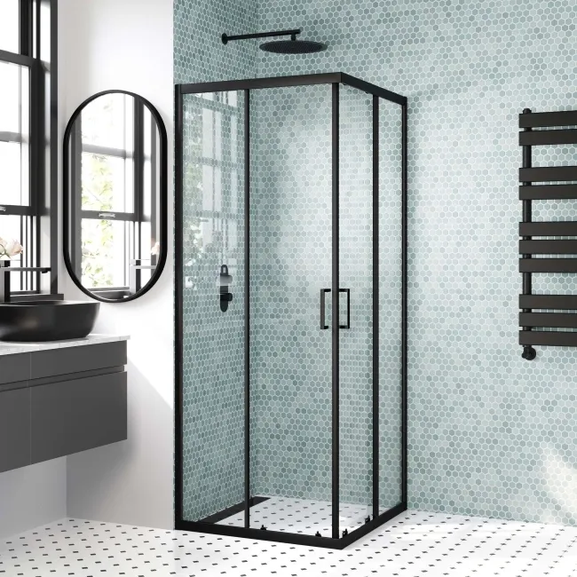 London Matt Black 6mm Corner Entry Shower Enclosure 760x760mm