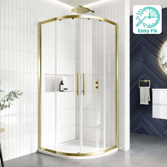Hamburg Brushed Brass Easy Clean 8mm Quadrant Shower Enclosure 900x900mm - Easy Fix Feature
