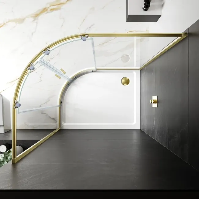 London Brushed Brass 6mm Offset Quadrant Shower Enclosure 1200x900mm