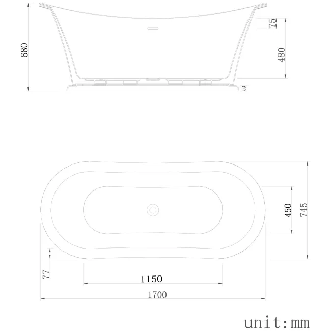 Mayfair 1700mm Freestanding Roll Top Slipper Bath