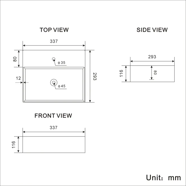 Virginia Square Wall Cloakroom Hung Basin 330mm