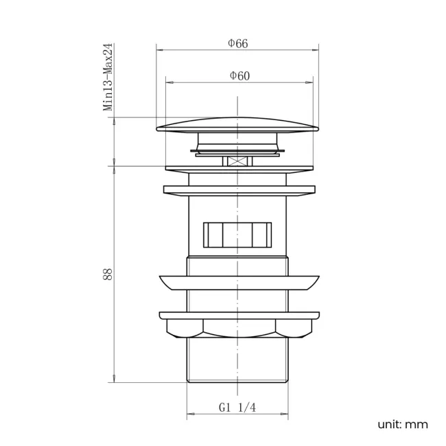 Matt Black Dome Top Pop Up Basin Waste - Slotted