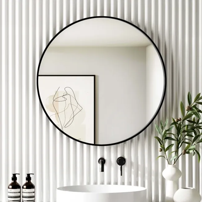 Mollie Black Framed Round Bathroom Mirror 800mm