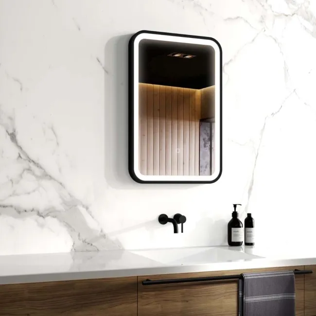Olivia Black Framed Illuminated LED Mirror 600x400mm