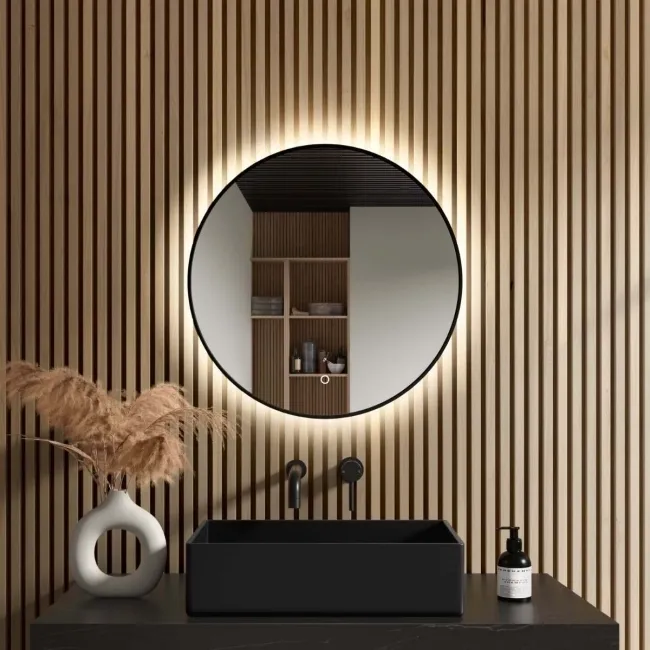  Mollie Black Framed Round Backlit llluminated LED Mirror 600mm 