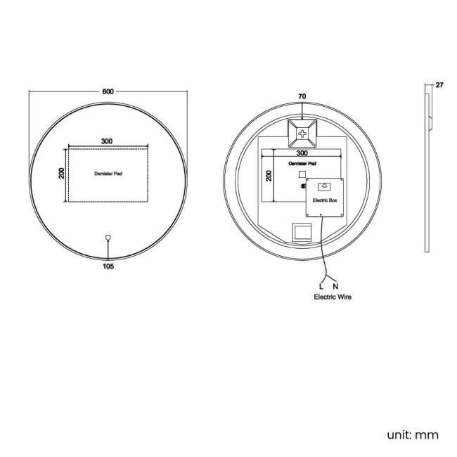  Mollie Black Framed Round Backlit llluminated LED Mirror 600mm 