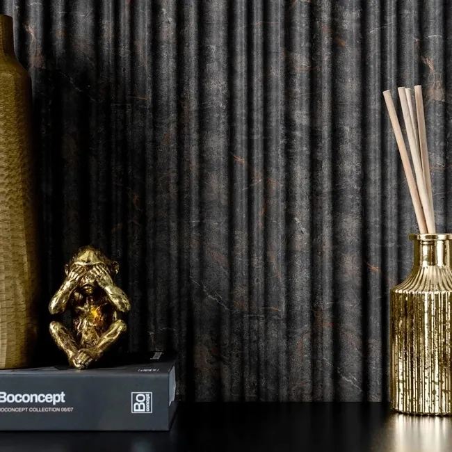 Trepanel Aqua 3D® Waterproof Dark Grey/Gold Marble Effect Grooved Wall Panel 3 Pack ( Covers 0.87 SQM)