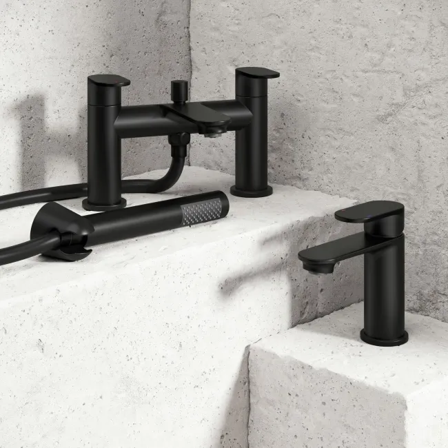 Anker Matt Black Basin & Shower Bath Mixer Tap Set