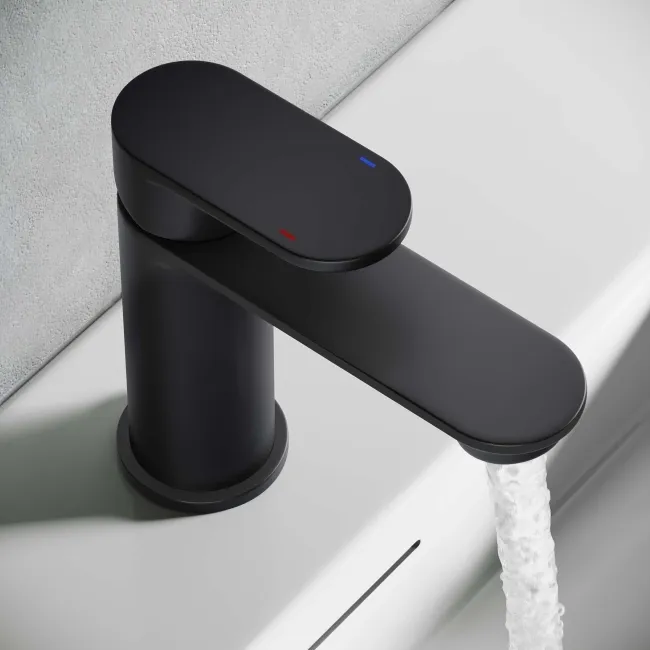 Anker Matt Black Basin & Shower Bath Mixer Tap Set