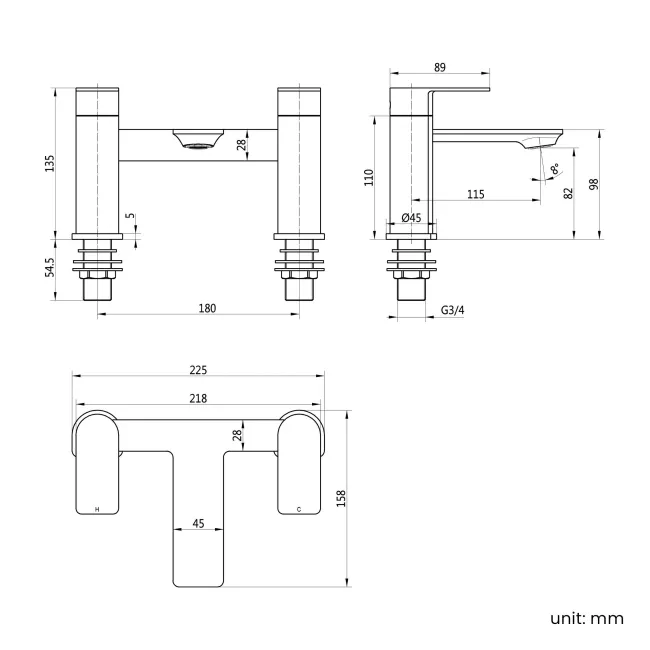 Lune Brushed Brass Basin & Bath Mixer Tap Set