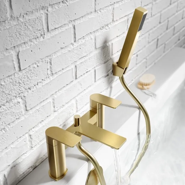 Lune Brushed Brass Basin & Shower Bath Mixer Tap Set