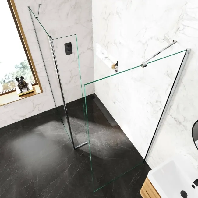 Copenhagen Easy Clean 8mm Walk In Shower Enclosure 1000mm & 900mm Glass with Pivotal Return Panel
