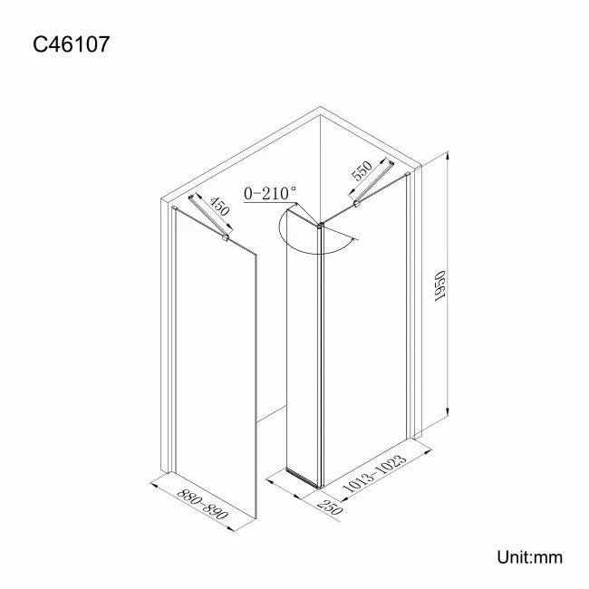 Copenhagen Easy Clean 8mm Walk In Shower Enclosure 1000mm & 900mm Glass with Pivotal Return Panel