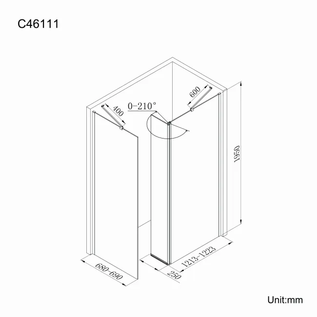 Copenhagen Easy Clean 8mm Walk In Shower Enclosure 1200mm & 700mm Glass with Pivotal Return Panel