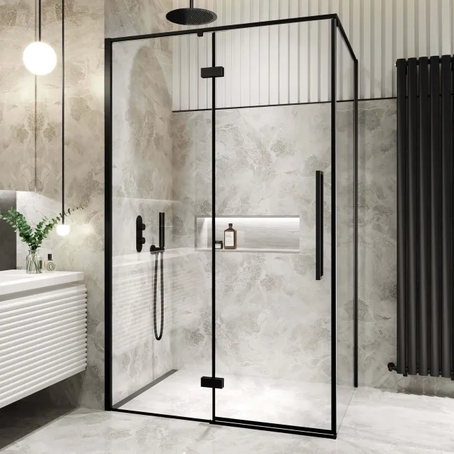 Helsinki Matt Black Premium Easy Clean 8mm Hinged Shower Enclosure 1200x800mm