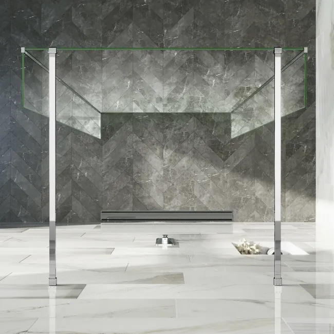 Copenhagen Easy Clean 8mm Walk Through Wet Room Shower Glass Panel 1400mm & 250mm Return Panel