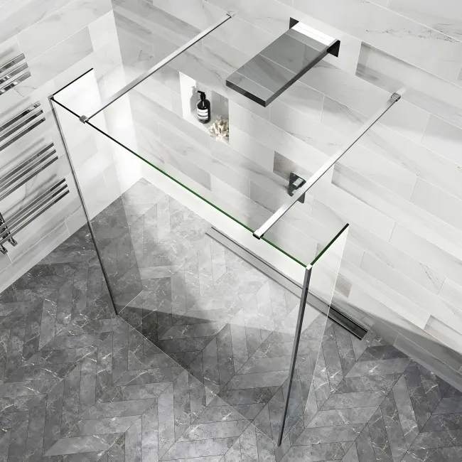 Copenhagen Easy Clean 8mm Walk Through Wet Room Shower Glass Panel 1400mm & 250mm Return Panel