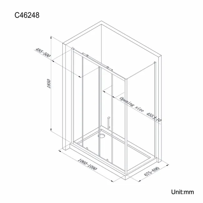 London Matt Black 6mm Sliding Shower Enclosure 1100x700mm