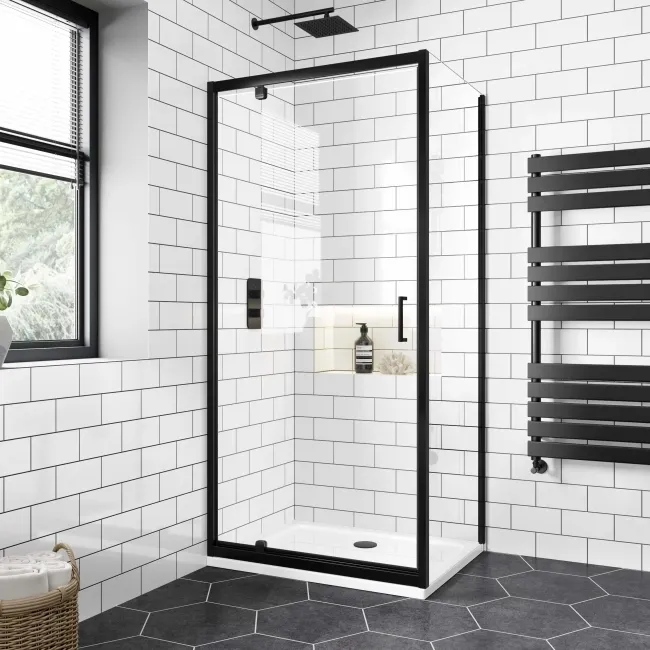 London Matt Black 6mm Pivot Shower Enclosure 900x760mm