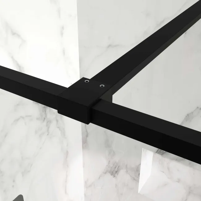 Munich Matt Black Framed 8mm Wet Room Shower Glass 900mm & 250mm Return Panel