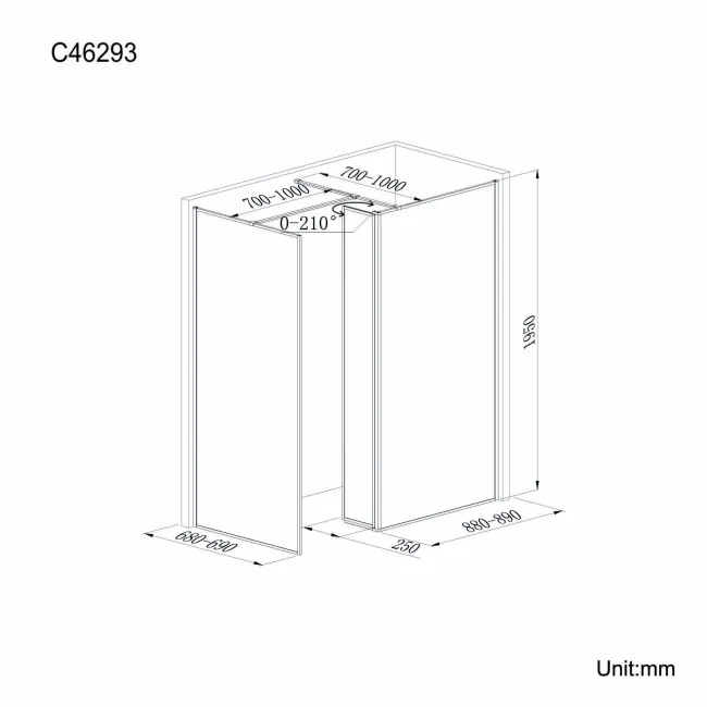 Munich Matt Black Framed 8mm Walk In Shower Enclosure 900mm & 700mm Glass with Pivotal Return Panel