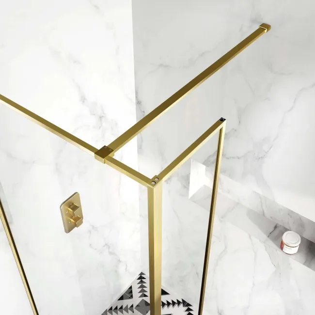 Munich Brushed Brass Framed 8mm Wet Room Shower Glass 900mm & 250mm Return Panel