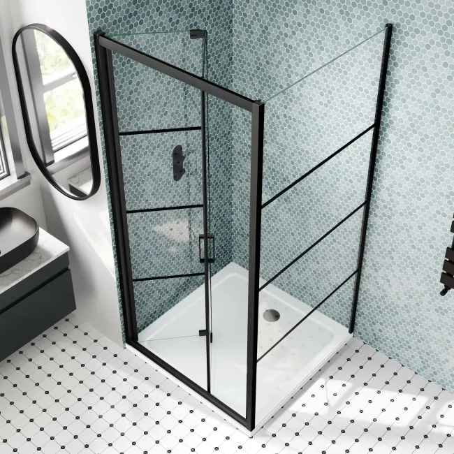 London Matt Black Grid 6mm Bifold Shower Enclosure 900x900mm