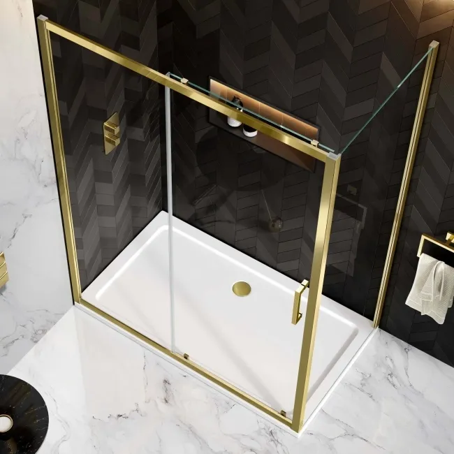 Hamburg Brushed Brass Easy Clean 8mm Sliding Shower Enclosure 1400x800mm - Easy Fix