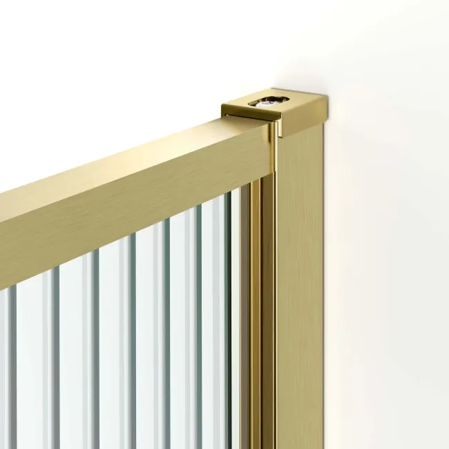 Munich Fluted Effect Brushed Brass 8mm Wet Room Shower Glass 700mm & 250mm Pivotal Return Panel