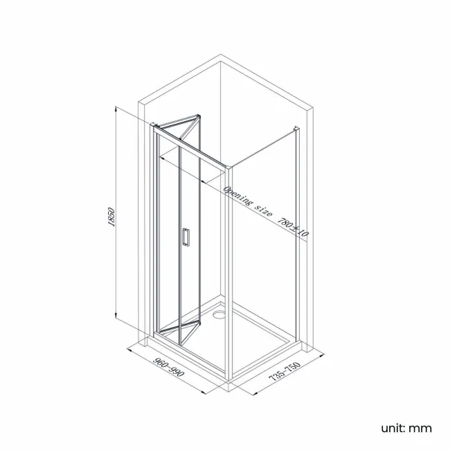 London Brushed Brass 6mm Bifold Shower Enclosure 1000x760mm