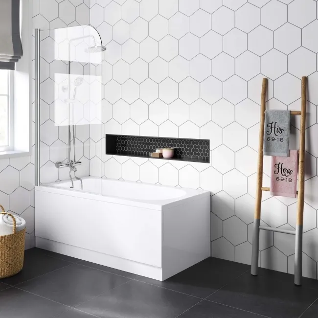 Stafford 1400x700 Round Shower Bath & 6mm Easy Clean Screen