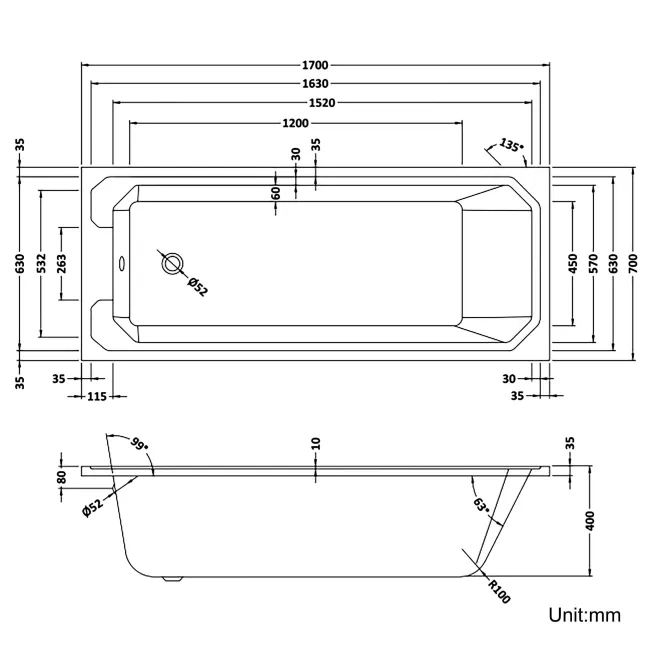Warwick 1700x700 Traditional Shower Bath & 6mm Easy Clean Screen